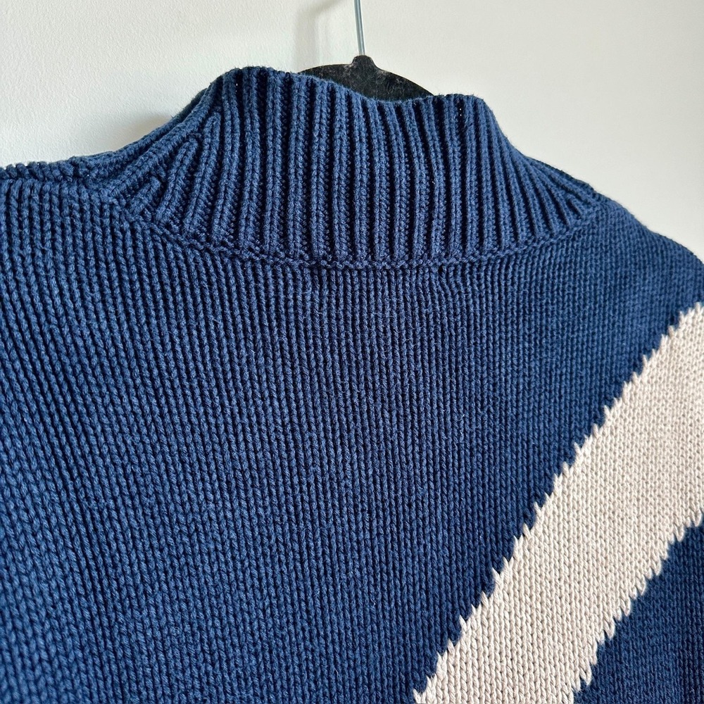 Victor Alfaro Collective Sweater Womens Small Navy Mock Neck Diagonal Stripe - Picture 10 of 10